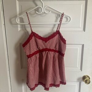 Peplum style gingham blouse tank